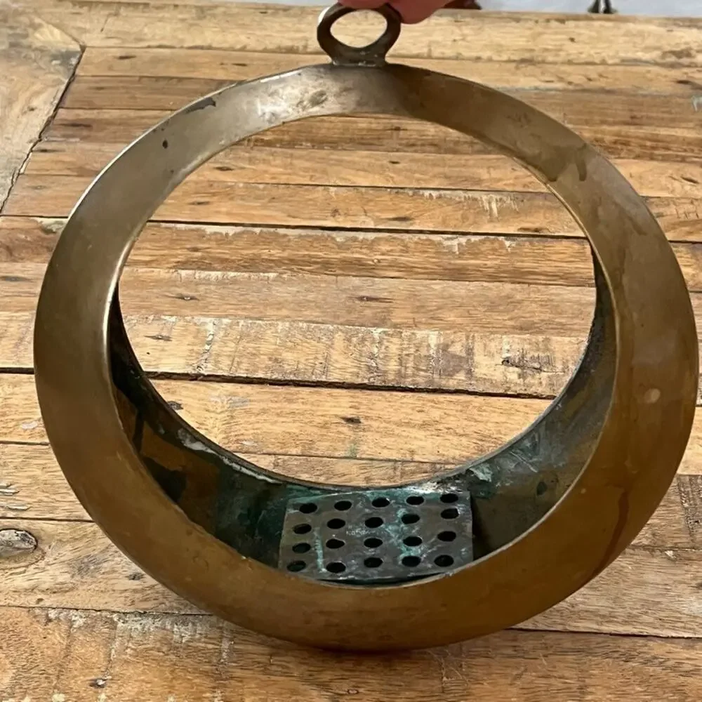 Japanese Brass Ikebana Hanging Full Moon Vase 9.75